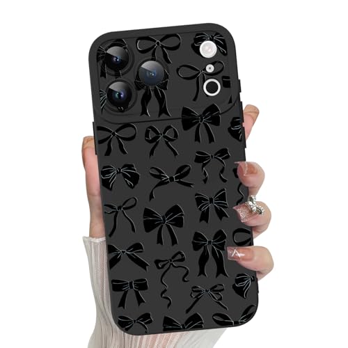 MZELQ for iPhone 17 Pro Case 2025 Bow Paint Pattern -Black | Silicone Cute, Camera Protection Soft Slim Phone Cover for Girls Women - color: Black-Bow, size: iPhone 17 Pro