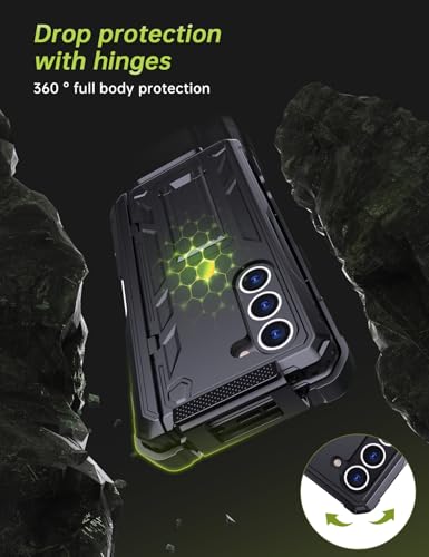 KJSK for Samsung Galaxy Z Fold 5 Case,with S Pen Holder+Belt Clip Holster+Built-in Kickstand+Hinge Protection,Heavy Duty Military Grade Drop Proof Case for Galaxy Z Fold 5(Black) - color: Black