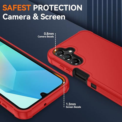 for Samsung Galaxy A16 5G Case : 3-Layer Shockproof Phone Cover with HD Screen Protector,Hybrid Protective Military-Grade Drop Protection for Galaxy A16 5G Phone Case (Bright Red/Black) - color: Bright Red/Black
