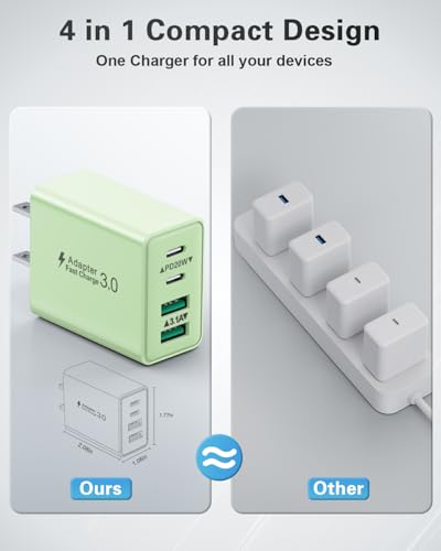 KOUEMGI 2-Pack 40W 4-Port USB C Fast Charging Block (Green), Dual PD+QC Charger Cube for iPhone 15/15 Plus/15 Pro/15 Pro Max, iPad, Samsung, LG, Google Pixel - color: 2-Pack Green