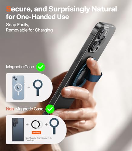 TORRAS (Gen6.0) Magnetic Phone Grip Ring Holder Kickstand, Ostand Ring Blue - color: Navy Blue w/ Braided Nylon Strap