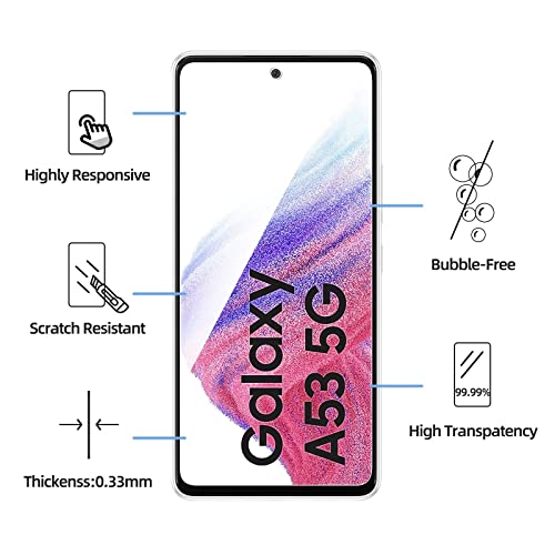 NEW'C 3 Pack Designed for Samsung Galaxy A53 5G Screen Protector Tempered Glass, Case Friendly Scratch Resistant,Bubble-Free, Ultra Resistant - size: A53 5G 6.5 inches
