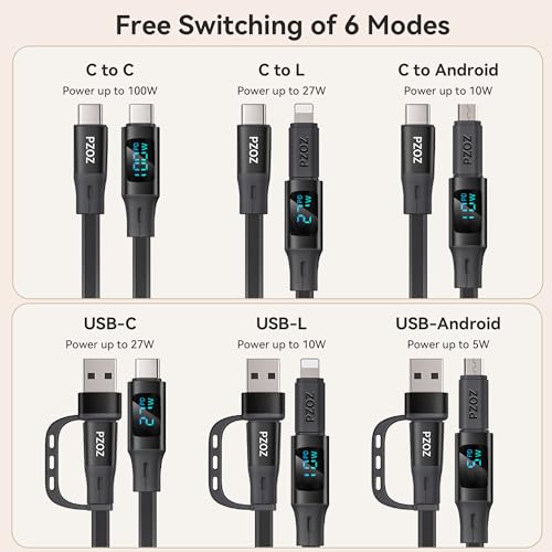 PZOZ Retractable USB C Cable, 100W PD Cord with LED Display & Organizer