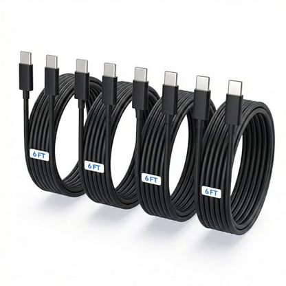 4-Pack 6ft 60W USB C to C Fast Charging Cable for Samsung Galaxy S26, S25 - color: Black 4x6ft