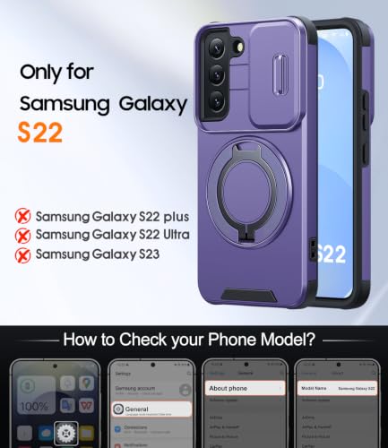 JAME for Samsung Galaxy S22 Case with Ring Stand & Slide Camera Cover - color: Purple, size: Galaxy S22