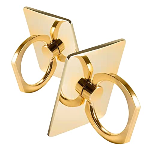 [2 Pack] Square Sparkling Cell Phone Ring Holder Stand,360 Degree Rotation and 180 DegreeAdjustable Finger Ring Kickstand with Polished Metal Phone Grip (Gold)