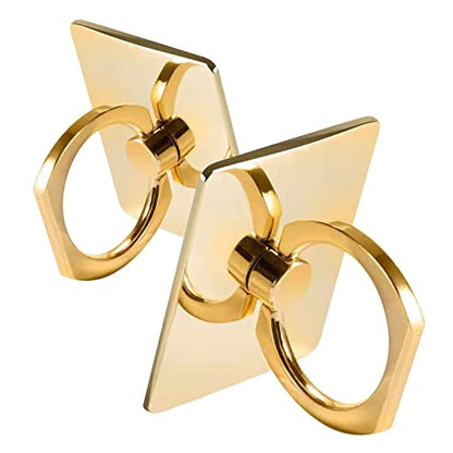[2 Pack] Square Sparkling Cell Phone Ring Holder Stand,360 Degree Rotation and 180 DegreeAdjustable Finger Ring Kickstand with Polished Metal Phone Grip (Gold)