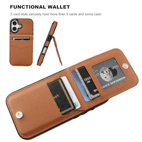 KIHUWEY for iPhone 17 Wallet Case Card Holder Kickstand, Lichee Light Brown | Credit Card Slots, PU Leather, Magnetic Clasp, Flip Heavy Duty Protection Cover for Men and Women - color: Lichee Light Brown