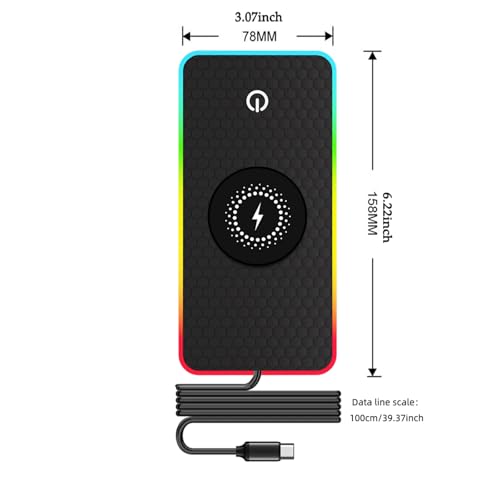 Car Wireless Charger Pad, 15W Fast Charging, RGB LED Atmosphere Light, Anti-Slip, Universal Qi Compatible with iPhone and Wireless Charging Phones, Black(USB-C) (USB-A) (USB Type C)