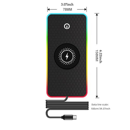 Car Wireless Charger Pad, 15W Fast Charging, RGB LED Atmosphere Light, Anti-Slip, Universal Qi Compatible with iPhone and Wireless Charging Phones, Black(USB-C) (USB-A) (USB Type C)