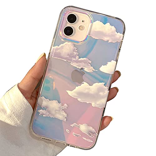 I-MGAE-IN-AR Cute Clear Crystal Case for iPhone 12,for iPhone 12 Pro 6.1 inch 2020 Released,Shockproof PC+ TPU Bumper Protective Cover for White Cloud Color Sky Design for Women,Girls - color: Iridescent cloud, size: iPhone 12/12 Pro