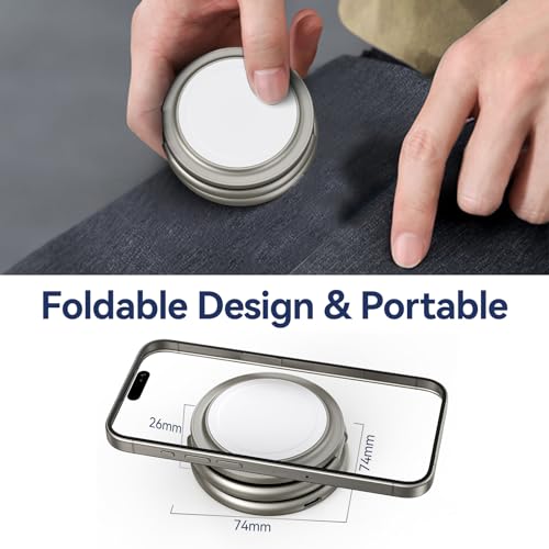 KU XIU X63 Natural Titanium 3 in 1 Charging Station for Apple, Aluminum Alloy Foldable Magnetic Wireless Charger, Travel Stand for iPhone 17/16/15/14/13/12, Apple Watch & AirPod,with 20W Adapter - color: Natural Titanium