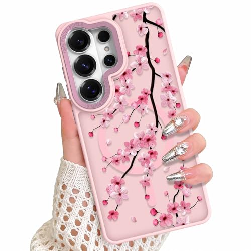 Magnetic Case for Samsung Galaxy S26 Ultra, Pink Cherry Blossom | Compatible with MagSafe, Frosted Shockproof Cover, Cute Flower Design, Slim Phone Case for Women Girls - color: Pink Cherry Blossom, size: Samsung Galaxy S26 Ultra