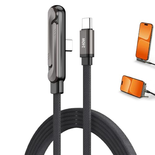 USB C to USB C Cable Right Angle(5ft)-in 360° Folding Metal Stand,240w Fast Charging Cable with Built-in Phone Stand T-Shaped Foldable,Gamer Design,Fast Charging Cord