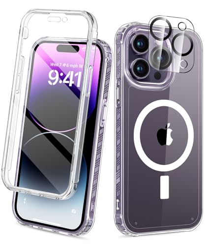 Compatible with iPhone 14 Pro Max Case Clear, Built-in Screen Protector, with Camera Lens Protector, [Compatible with MagSafe] Full Body Phone Case, Protective Cover for 14 ProMax 6.7" (Clear) - color: Magnetic Clear, size: iPhone 14 Pro Max 6.7"