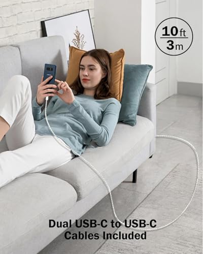 40W GaN III USB C Charger Block with 10FT Cable, PD 3.0 PPS Fast Charging - color: White