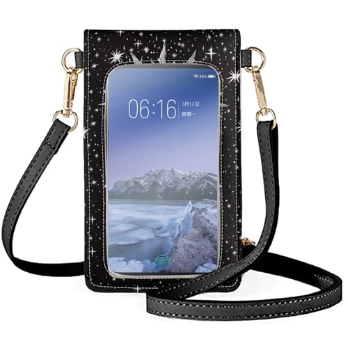 WELLFLYHOM Mini Touchscreen Crossbody Phone Bags for Women with Card Slots Shoulder Bag Purse Leather - color: 1 Moon Star and Sun