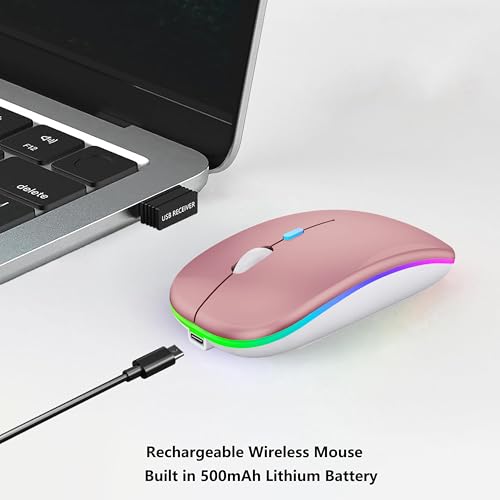 WREANU Wireless Bluetooth Mouse, Rechargeable Laptop Mice, Rose Gold - color: Rose Gold Wireless Bluetooth Mouse