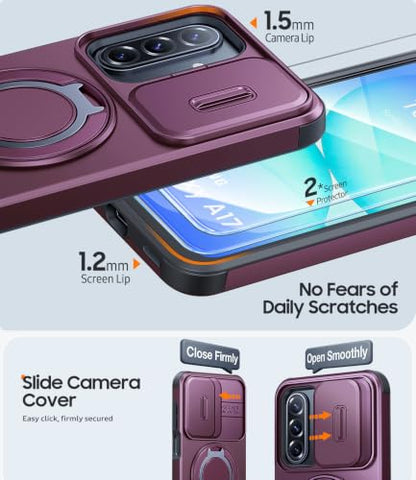 JAME for Samsung Galaxy A17/A16 5G Phone Case with Stand Slide Camera Cover - color: Dark Cherry, size: Galaxy A16/A17