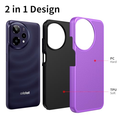 for Cricket Icon Plus 2026 (Plus Version Only) /AT&T Verge 2 Case with Tempered Glass Screen Protector,Dual Layer Heavy Duty Shockproof Protection (Purple) - color: Purple