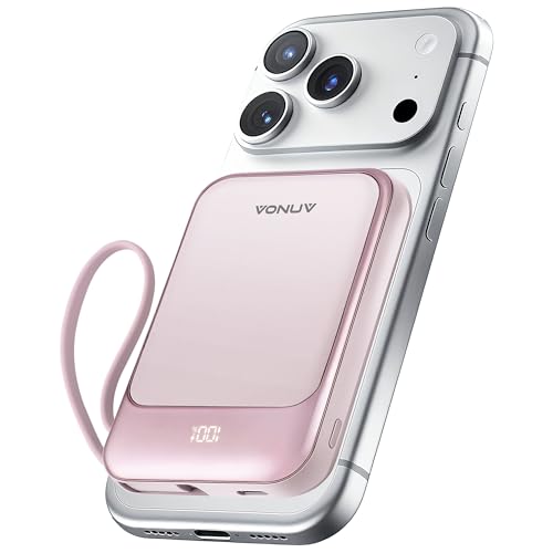 Magnetic Power Bank 10000mAh, Wireless Portable Charger with 15W Max Fast Charging & Built-in USB-C Cable, 22.5W PD LED Display Battery Pack Compatible with iPhone 17/16/15, Samsung Galaxy(pink) - color: Pink