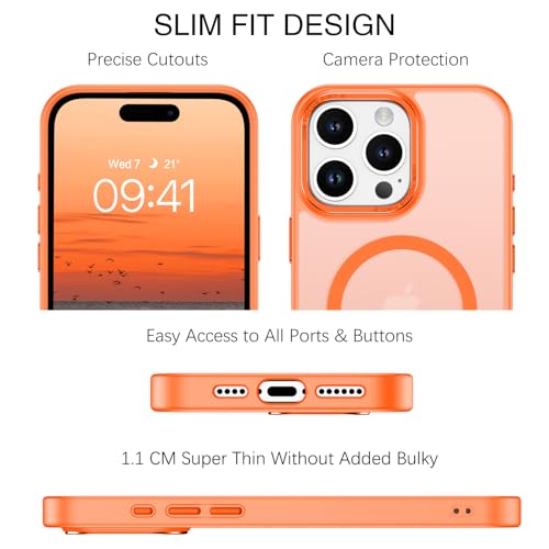 BENTOBEN Magnetic for iPhone 16 Pro Max Case,(Compatible with MagSafe) (Military Grade Drop Protection) Slim Translucent Matte Shockproof with Anti-Fingerprint Phone Case 6.9",Orange - color: Orange