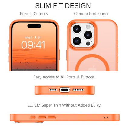 BENTOBEN Magnetic for iPhone 16 Pro Max Case,(Compatible with MagSafe) (Military Grade Drop Protection) Slim Translucent Matte Shockproof with Anti-Fingerprint Phone Case 6.9",Orange - color: Orange