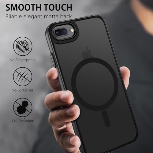 DUEDUE for iPhone 8 Plus Case, iPhone 7 Plus Case Magnetic[Compatible with Magsafe], Translucent Matte Back Protective Cover Anti-Scratch Shockproof Phone Case for iPhone 7 Plus/8 Plus, Black - color: Black