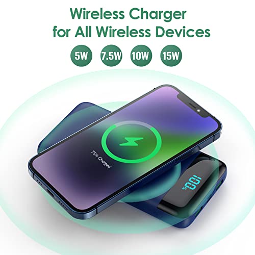 Wireless Portable Charger 30,800mAh,15W Wireless Charging USB C Power Bank,25W PD QC 4.0 Fast Charging 4 Outputs Travel Essentials Battery Pack Compatible with iPhone 17/16/15/14,Galaxy,Android-Blue - color: Blue