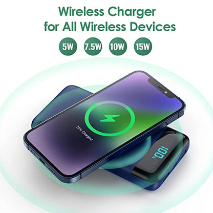 Wireless Portable Charger 30,800mAh,15W Wireless Charging USB C Power Bank,25W PD QC 4.0 Fast Charging 4 Outputs Travel Essentials Battery Pack Compatible with iPhone 17/16/15/14,Galaxy,Android-Blue - color: Blue