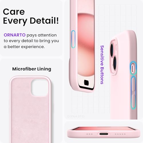 ORNARTO Compatible with iPhone 15 Case 6.1, Slim Liquid Silicone 3 Layers Full Covered Soft Gel Rubber Phone Case, Anti-Scratch Shockproof Protective Cover 6.1 Inch, Chalk Pink - color: Chalk Pink
