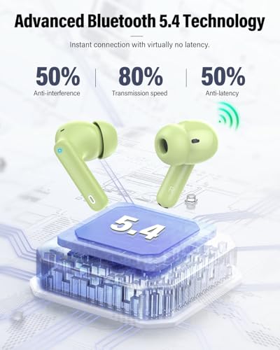 Wireless Earbuds, 2026 Bluetooth 5.4 Headphones Bass Stereo, Grass Green - color: Grass Green