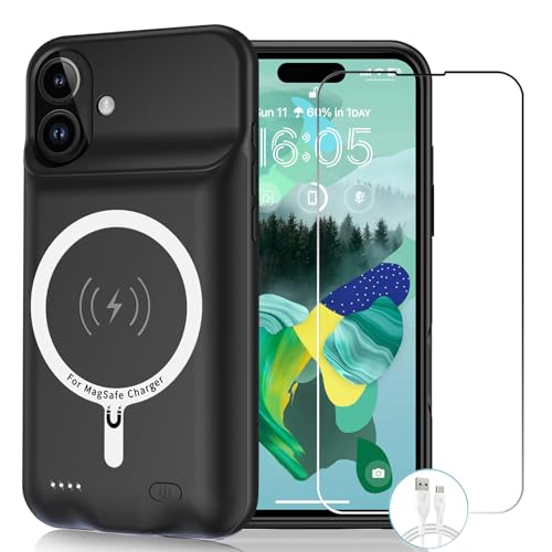 Wireless Charging Case for iPhone 16 Plus, 12000mAh High Capacity Portable Rechargeable Battery Case Qi Wireless Charging Compatible with iPhone 16 Plus (6.7 inch) Extended Battery Charger Case-Black - size: iPhone 16 Plus (6.7 inch)