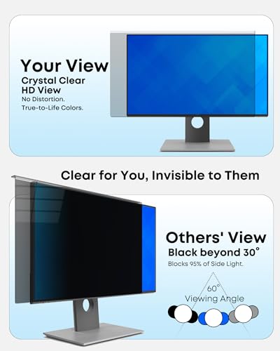 Hanging Privacy Screen Protector for Monitor (Fits 23-24 Inch Frameless), 30°+ Full Privacy & 95% Light Blocking, Instant Setup, 87% Blue Light & 97% UV Block, Office Data Security & Eye Protection - size: 24"-16:9 (21.54"L x 12.60"W)