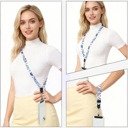 Phone Lanyard Crossbody & Neck, Adjustable Cell Phone Wrist Strap - color: Blue and White
