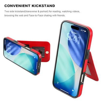 KIHUWEY for iPhone 17 Pro Max Wallet Case Card Holder Kickstand, Red | Credit Card Slots, PU Leather, Magnetic Clasp, Flip Heavy Duty Protection Cover for Men - color: Red