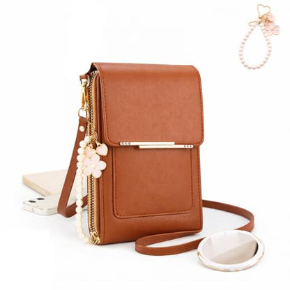 Touch Screen Phone Crossbody Bag, Waterproof PU Leather with Adjustable Shoulder Straps, for Women Outdoor, Travel - color: Brown