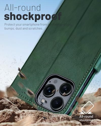 OCASE Compatible with iPhone 16 Pro Wallet Case, PU Leather Flip Folio Case with Card Holders RFID Blocking Kickstand [Shockproof TPU Inner Shell] Phone Cover 6.3 Inch 2024, Blackish Green - color: Blackish Green