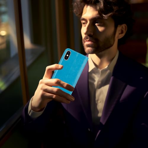 MONASAY Wallet Case for iPhone X/Xs with 3 Card Holders - Light Blue | Kickstand,RFID Blocking,6.6 feet of shock absorption,PU Leather,Strong Magnetic Closure,Fits 5.8 inch ONLY,screen Protector - color: Light Blue