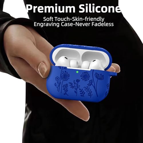 Lerobo for AirPods Pro 3 Case, Flower Engraved Soft Silicone Cover - color: A-Glaze Blue, size: AirPods Pro 3