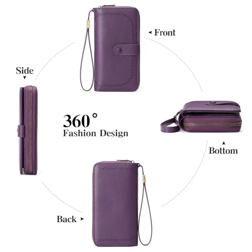 GAEKEAO Leather Credit Card Holder Wallet for Women RFID Blocking Large Capacity Bifold Zipper Card Case Organizer with Wristlet 45 Slots - color: Purple