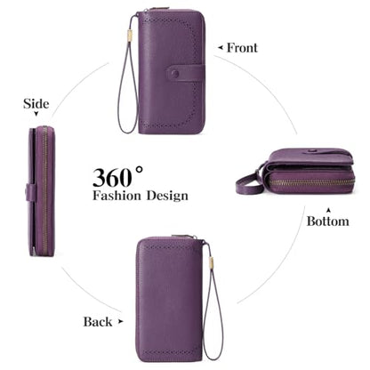 GAEKEAO Leather Credit Card Holder Wallet for Women RFID Blocking Large Capacity Bifold Zipper Card Case Organizer with Wristlet 45 Slots - color: Purple