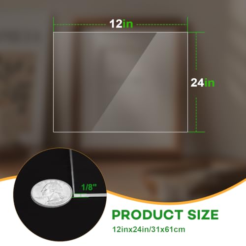 VOISEN 2 Pack Plexiglass Sheets 1/8 Inch Thick, 12"X24" Plexi Glass Panel - size: 12"x24", 1/8" Thick
