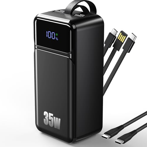 70000mAh Portable Charger, 35W Fast Charging Power Bank Built-in 3 Cables with 7 Ports, High Capacity Large External Battery Pack for iPhone,Galaxy,Steam Deck, Camping Travel Essentials