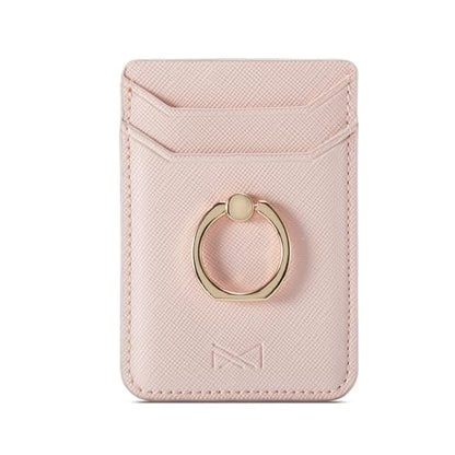 Card Holder Sleeve with Ring for Girl, RFID Credit Wallet PU Leather Stick On Back Grip for iPhone Samsung Smartphone - Pink - color: Pink