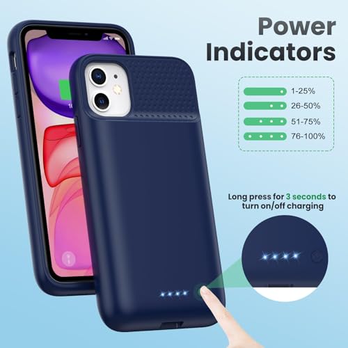 Battery Case for iPhone 11/XR, 7500mAh Ultra-Slim Portable Charging Case Rechargeable Protective Battery Pack for iPhone 11 and iPhone XR External Charger Case 6.1 Inch-Blue - color: Blue