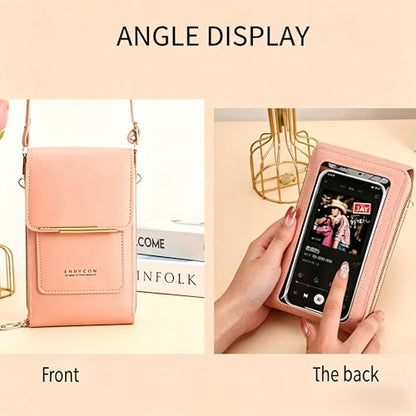 Touchscreen Phone Crossbody Bags for Women,Anti-Theft PU Leather Messenger Bag,RFID Blocking Small Mobile Phone Purse Wallet - color: Black