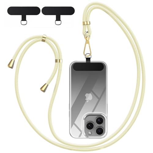 Crossbody Phone Lanyard Strap with 2 Pack Patchs, Adjustable Universal Nylon Neck Strap - color: Beige