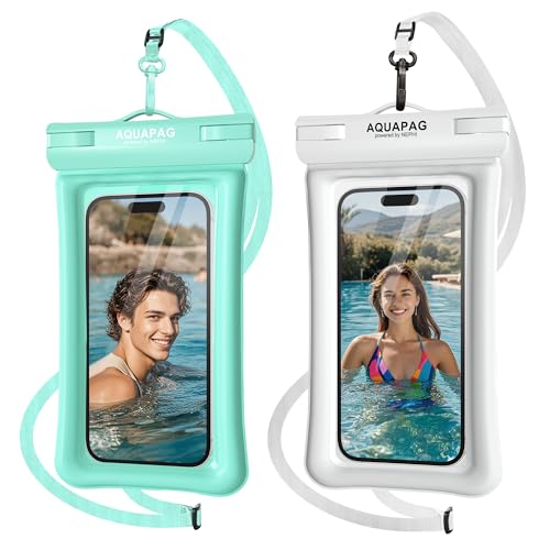 NEPHI IP68 Waterproof Phone Pouch 2 Pack-Up to 8.0"，Adjustable Neck Lanyard Floating Waterproof Phone Case for iPhone,Phone Dry Bags for Vacation Beach Pool Travel Essentials (Aqua Green White 2 pack) - color: Aqua Green White 2 pack