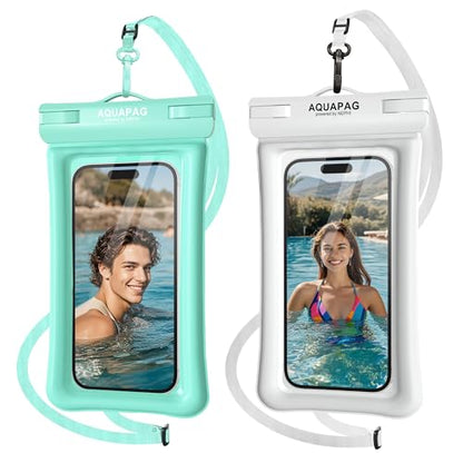 NEPHI IP68 Waterproof Phone Pouch 2 Pack-Up to 8.0"，Adjustable Neck Lanyard Floating Waterproof Phone Case for iPhone,Phone Dry Bags for Vacation Beach Pool Travel Essentials (Aqua Green White 2 pack) - color: Aqua Green White 2 pack